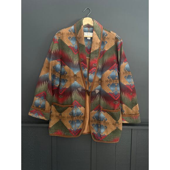 Vintage Jones NY South Western Aztec Lightweight Brushed Denim Jacket Medium
